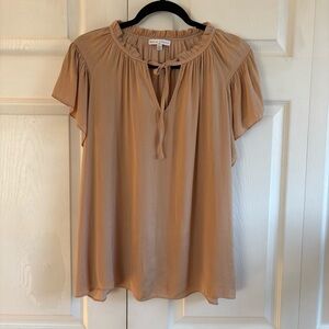 Maison D’Amelie Silky Caramel Nude Flutter Top Blouse L Boho Coquette Academia